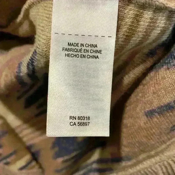 Lucky Brand  Southwestern Tan Blue Aztec Fringe Cardigan Open Front  Size Medium - Picture 6 of 6